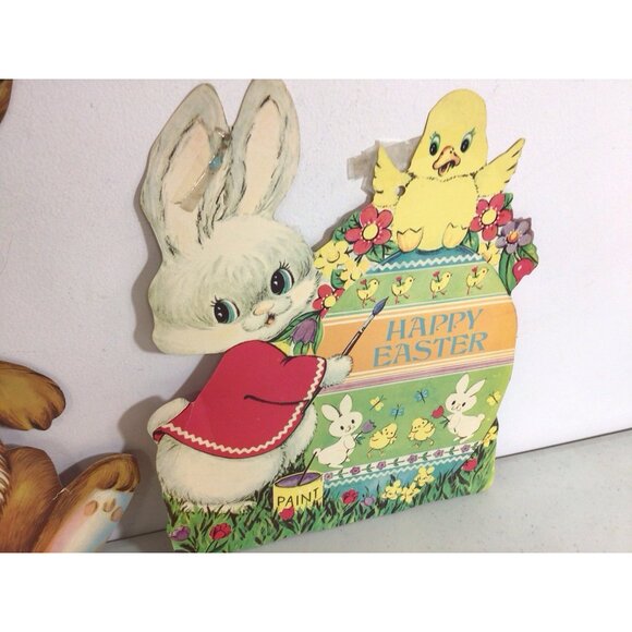 Vintage Easter Rabbit Die Cut Cutout Decorations Lot of 6 - Picture 6 of 7